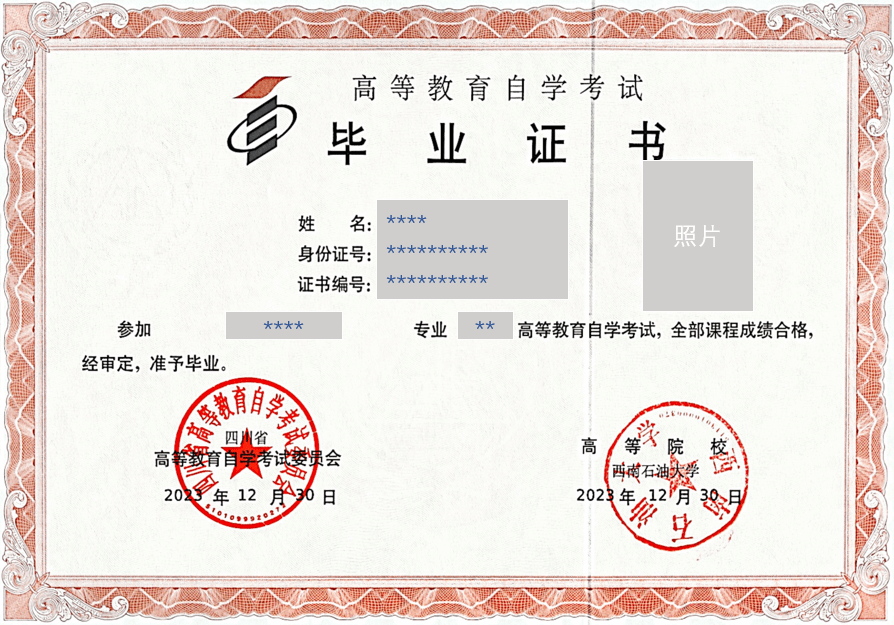 自考毕业证书样本